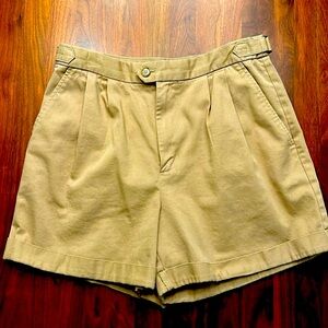 Banana Republic Women's Pleated High Waist Khaki Shorts Sz 8 Side Buckles